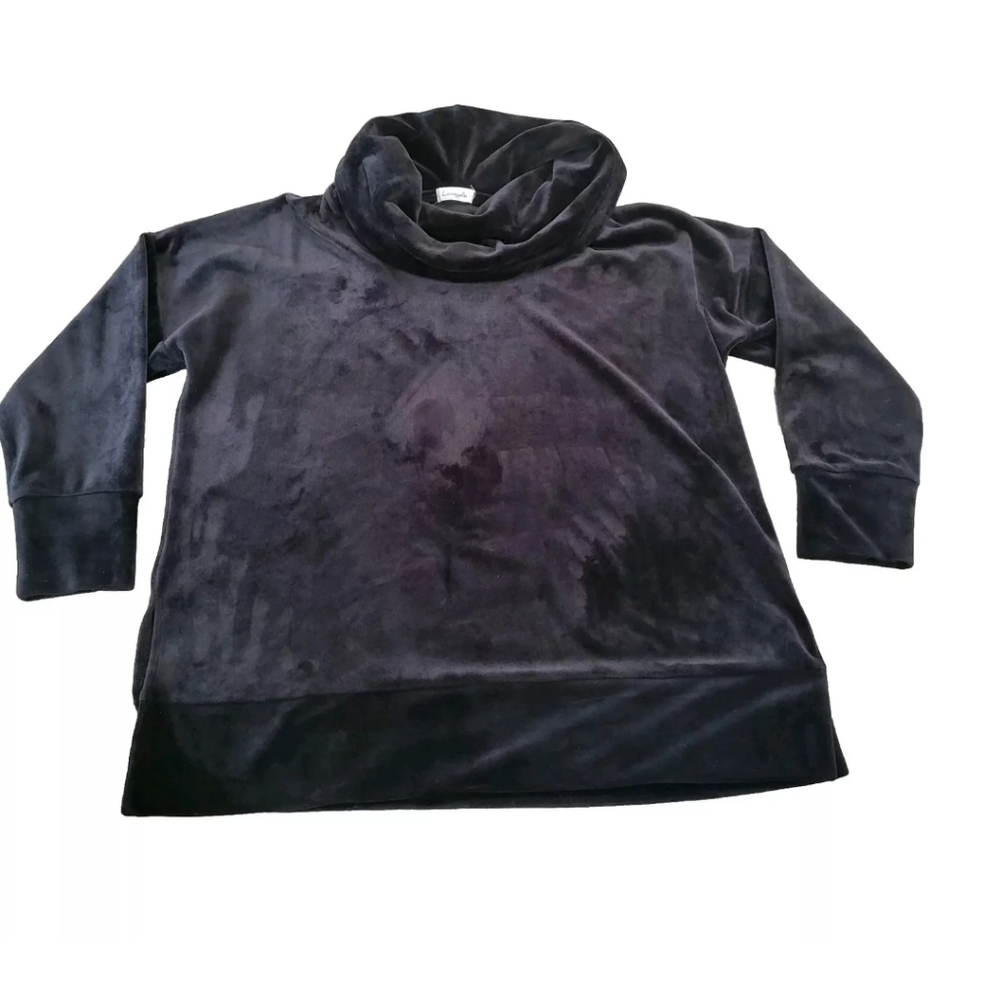 Loveappella Women's Black Velvet Velour Cowl Neck Tunic Top Size Large Plush